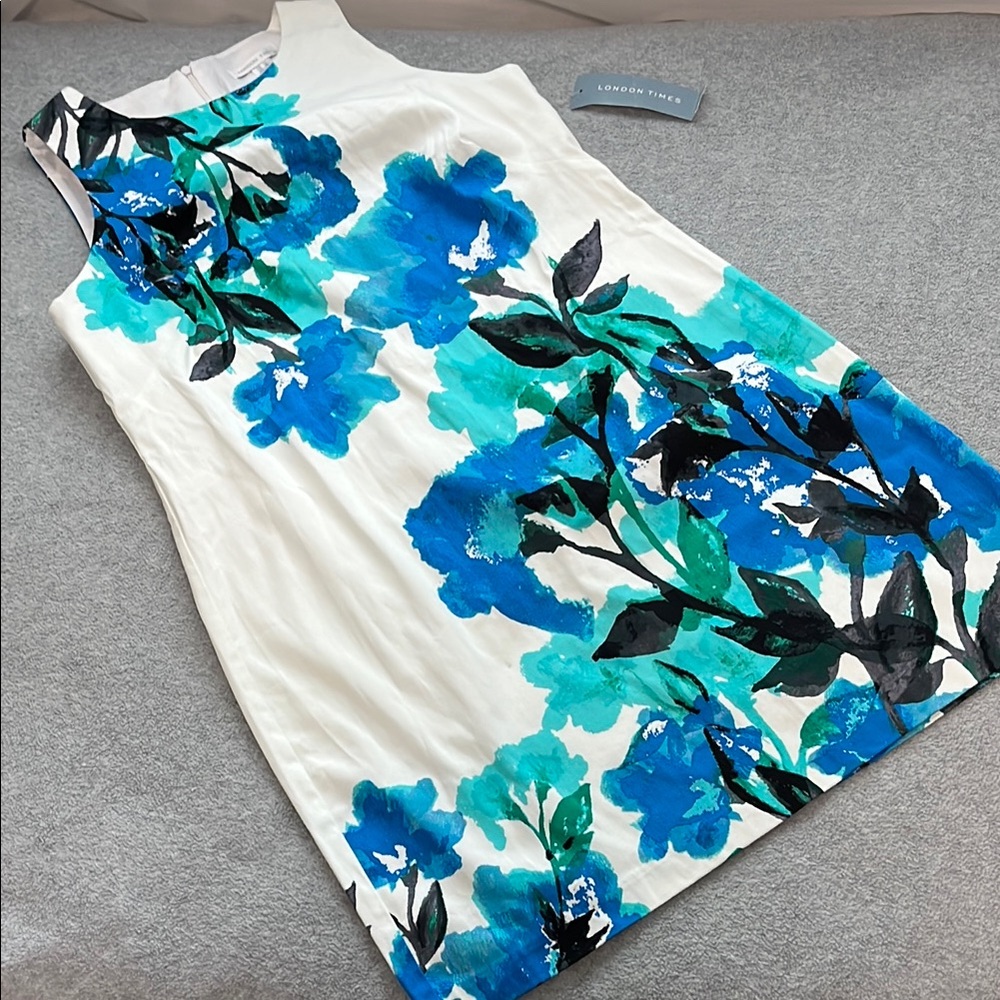 London Times Shift Dress Size 12 Large Floral Sleeveless Summer Wedding Guest